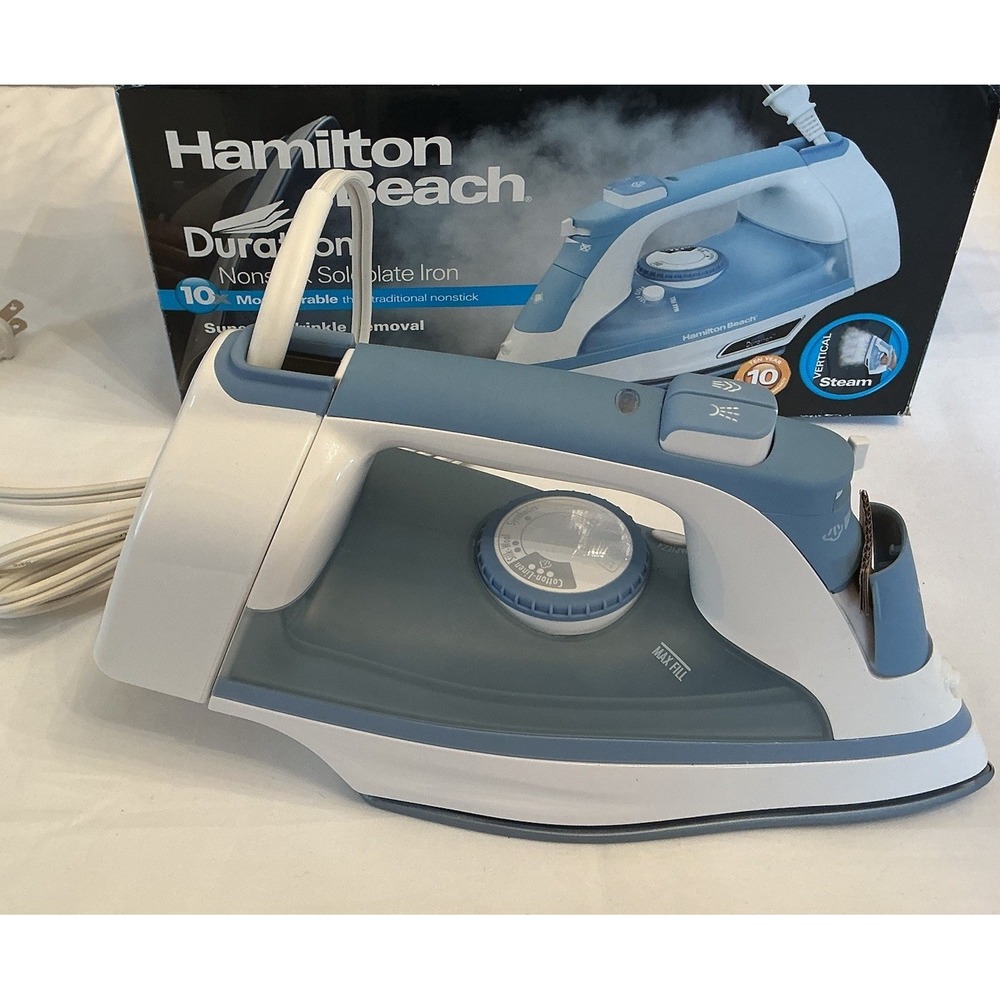 Hamilton Beach Durathon Steam Iron, Blue, Nonstick Soleplate, Open Box